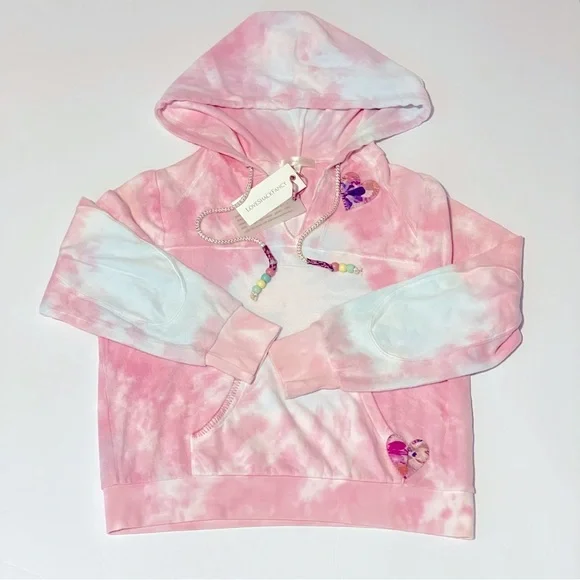 Loveshackfancy Kirby Hoodie in Cherry Fizz cropped terry beaded pink tie dye - Picture 2 of 8
